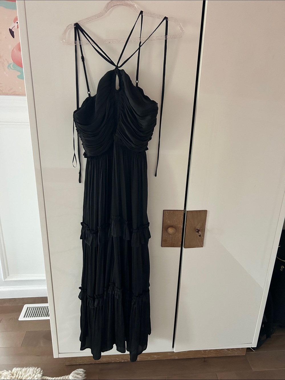Aqua Black Ruched Maxi Dress with Spaghetti Straps